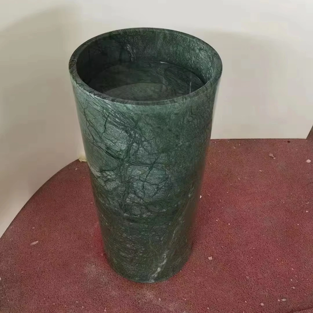 Natural Marble Pedestal Sink Floating Vanity Green Marble Pedestal Wash Basin for Modern Bathroom