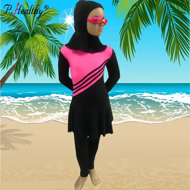 Latest USA Fashion muslim waterproof girl one piece swimsuit swimwear for children