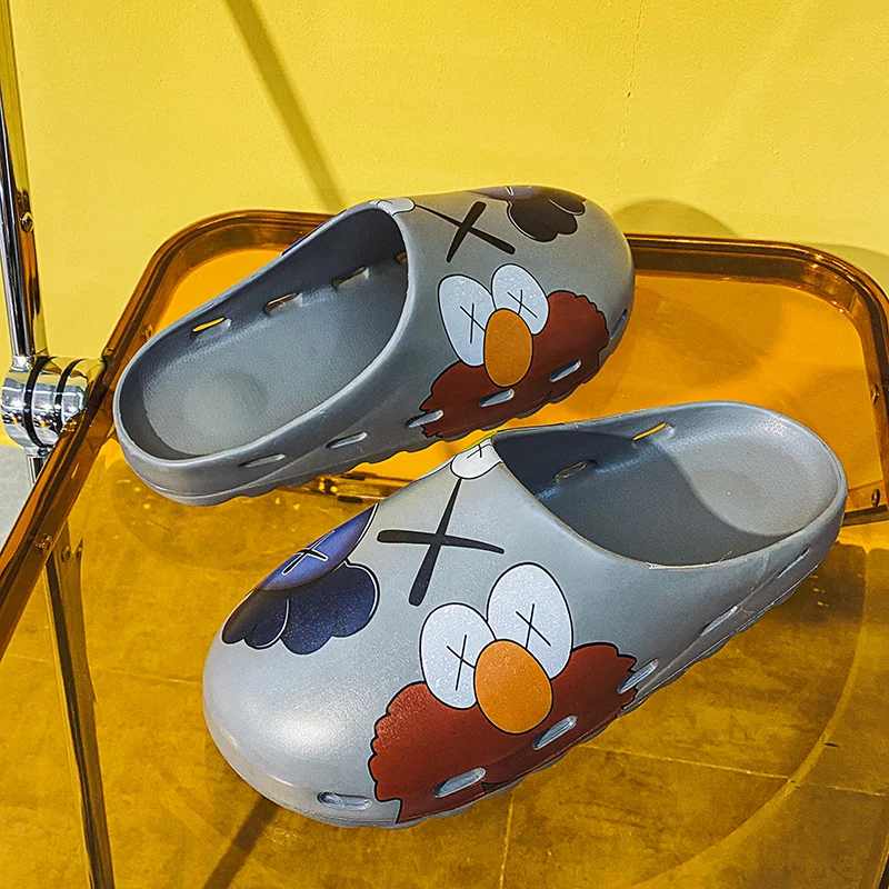mens sandals cartoon print cheap slides slippers footwear close tos mule shoes casual  black loafers for men