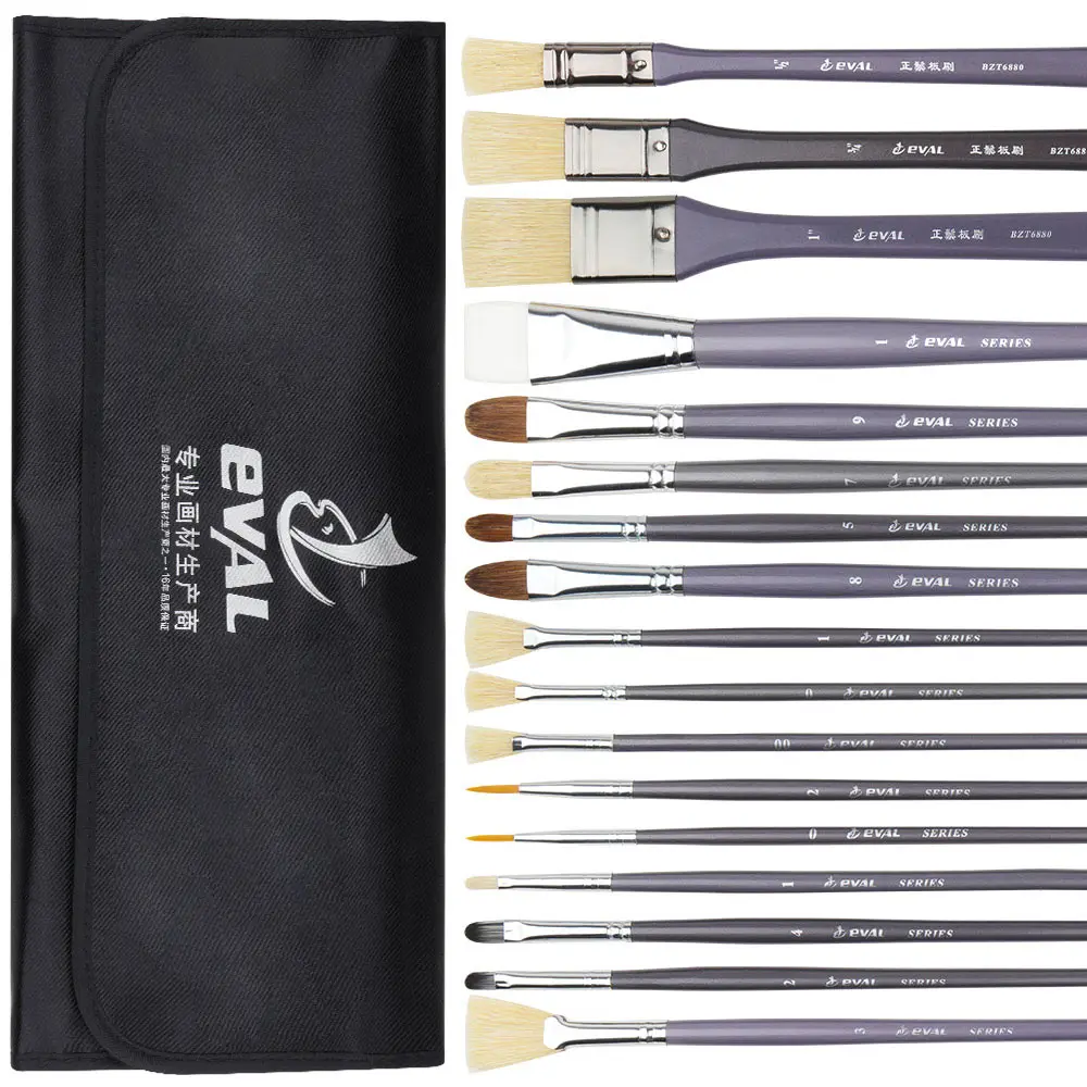 YIHUALE factory wholesale 17pcs oil art supplier watercolor acrylic oil nylon hair artist paint brush set with canvas bag