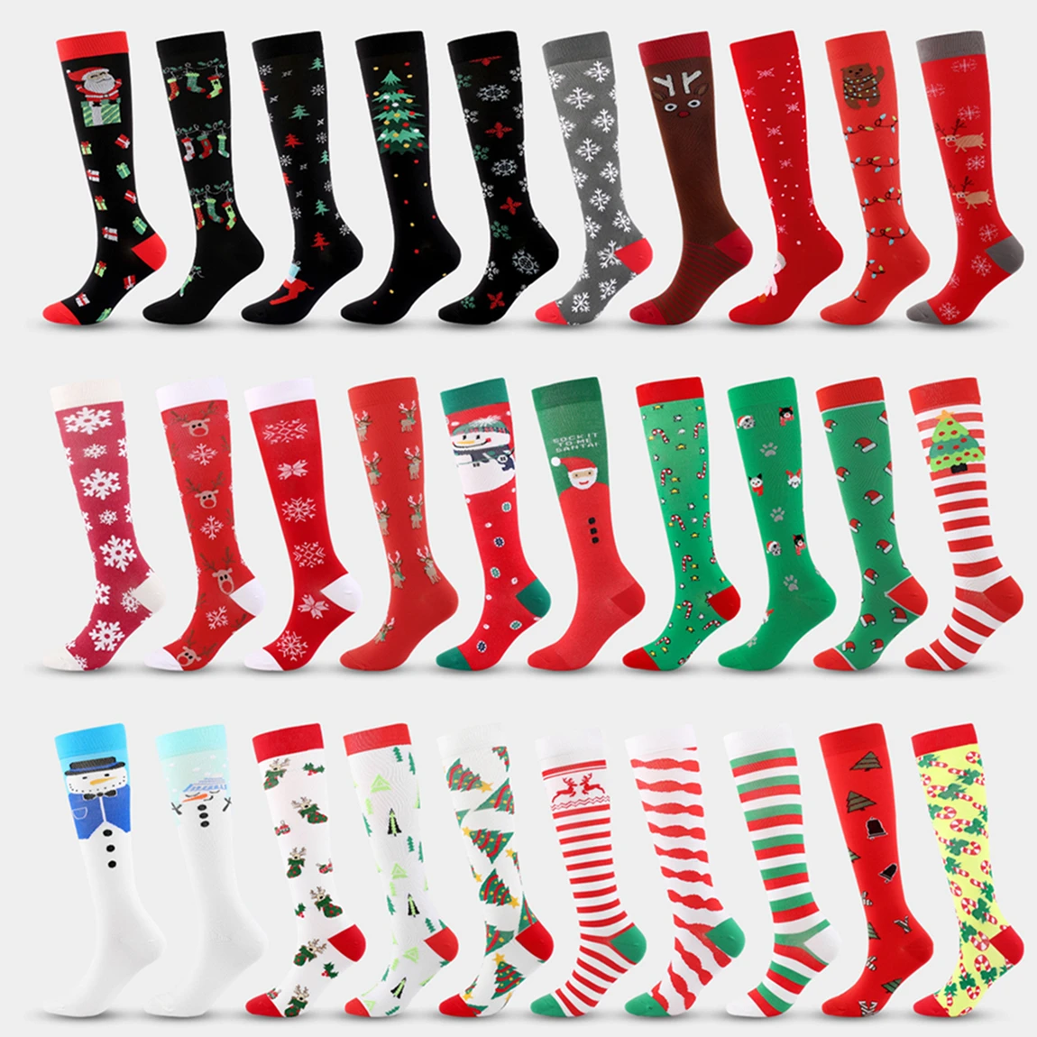 Wholesale Christmas pattern Performance compression Socks knee high sport compression Socks
