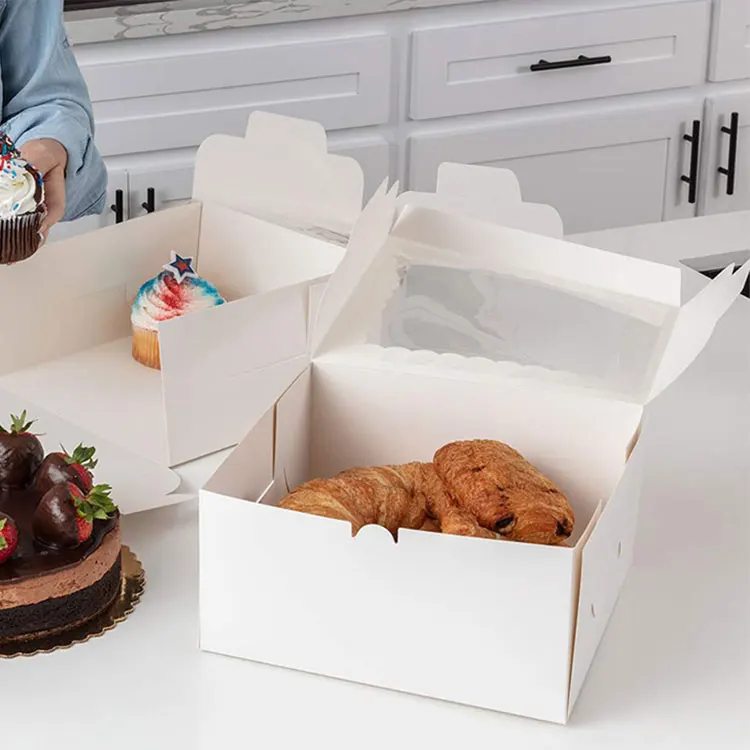 Disposable Window Cake Box White Paper Baking Box Square Cardboard Cupcake Box