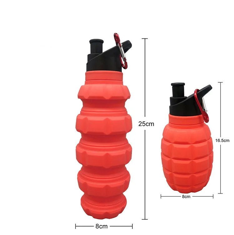 Outdoor 500ml Collapsible Hand Grenade Water Bottle Food Grade Silicone Biking Hiking Kettle Hook Mountaineering Buckle Cup