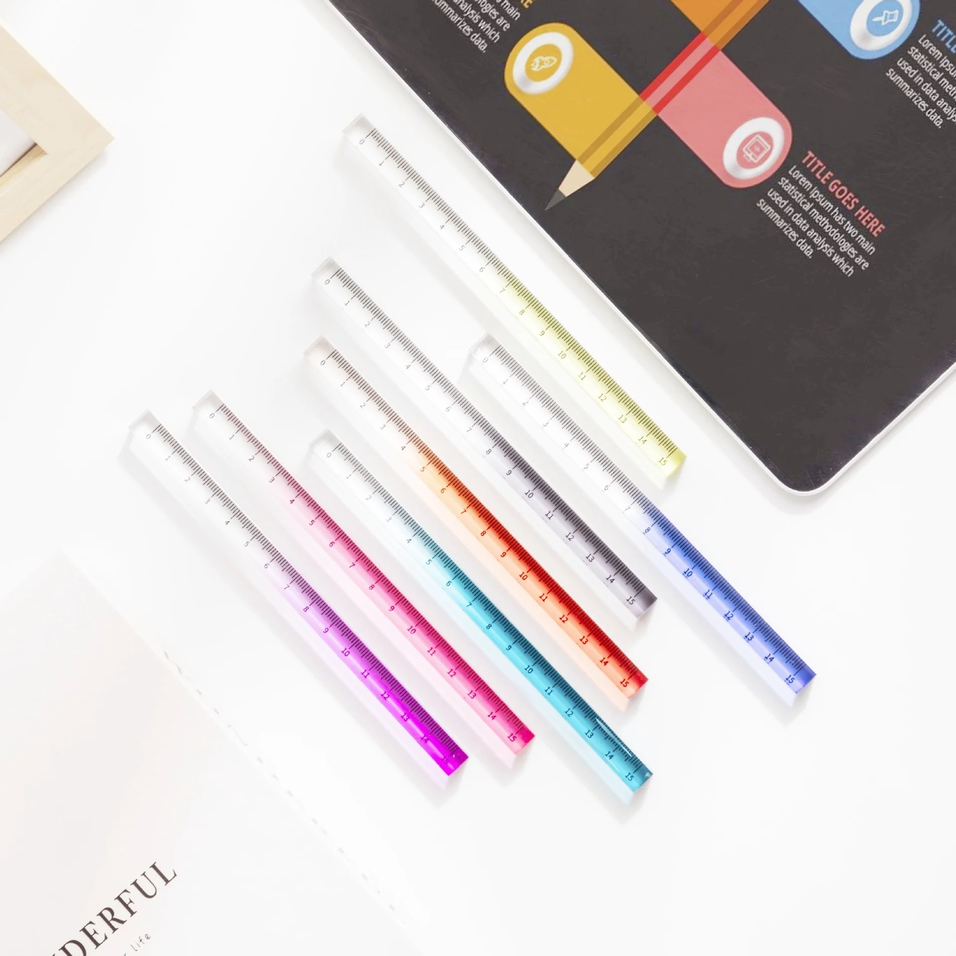 Creative Stationery Transparent Gradient Acrylic Ruler Square Four Sided Ruler Clear Thickening Accurate Measurement For School