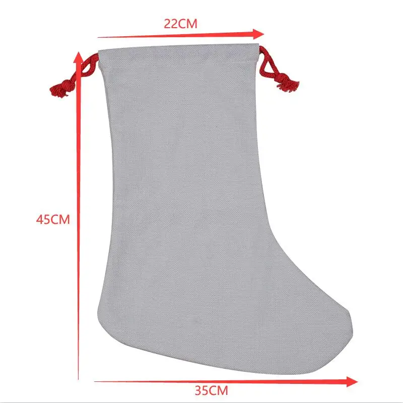 10oz Heavy Thick 280gsm Sublimation Christmas Stocking with Red Cotton Cords Gift Packing Children Promotional Party Supplies