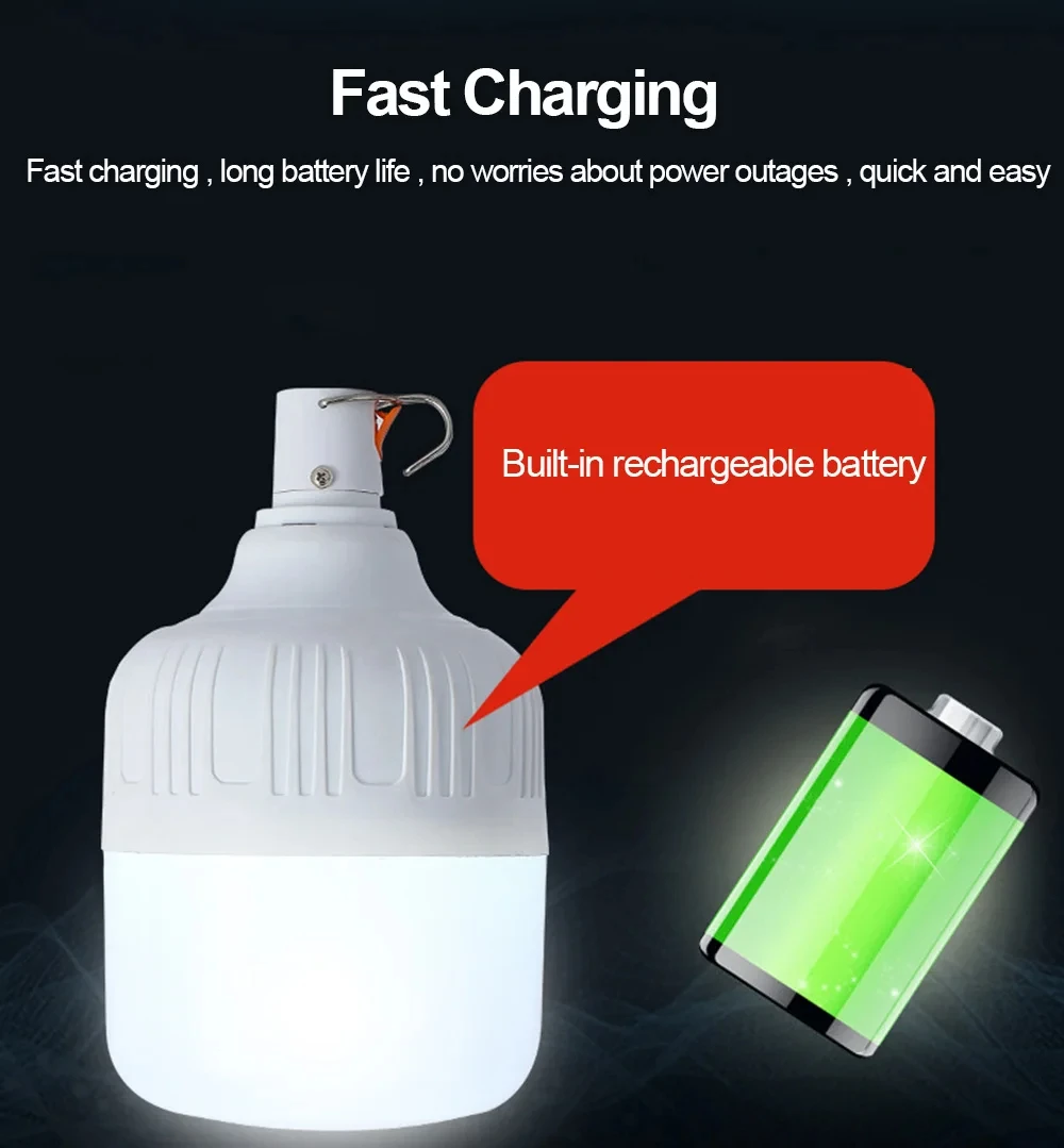 60W Rechargeable Led lamp Portable Camping Lights Bulb Emergency  Lights Outdoor Fishing Picnics Hanging Tent Light