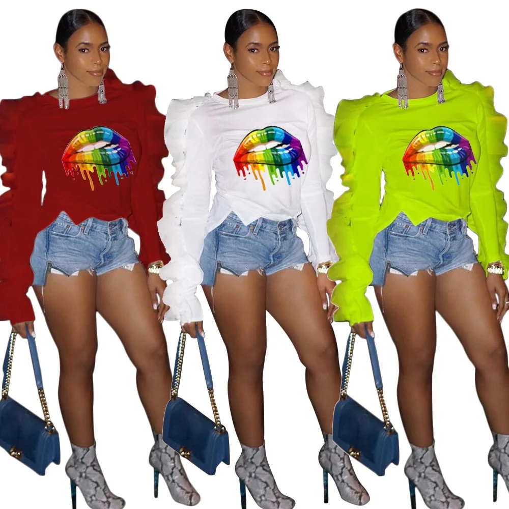 
QC2009012 Fashion trend grace black tops cute frilled round neck party top ruffles blouses 