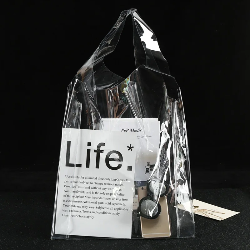 Hot sale Tote Jelly Candy transparent plastic PVC hand bag tote bag shopping bag