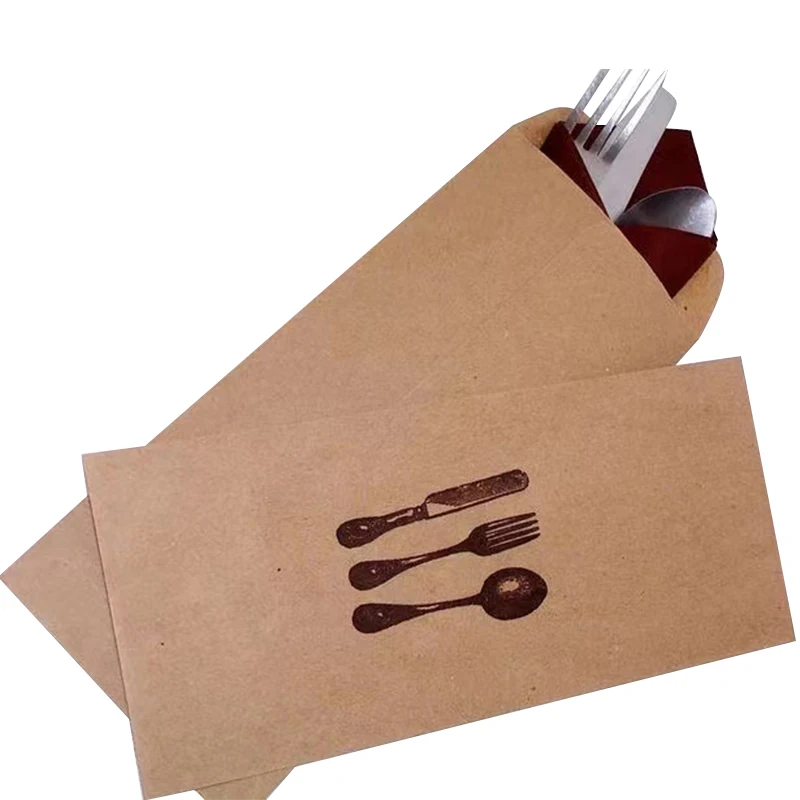 Cheap Individual Wholesale Custom Printed Disposable Recycled Kraft Paper Bag For Cutlery Set