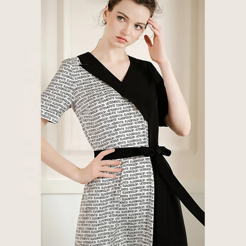 letter prints satin Career Dresses women clothing for daily wear L038
