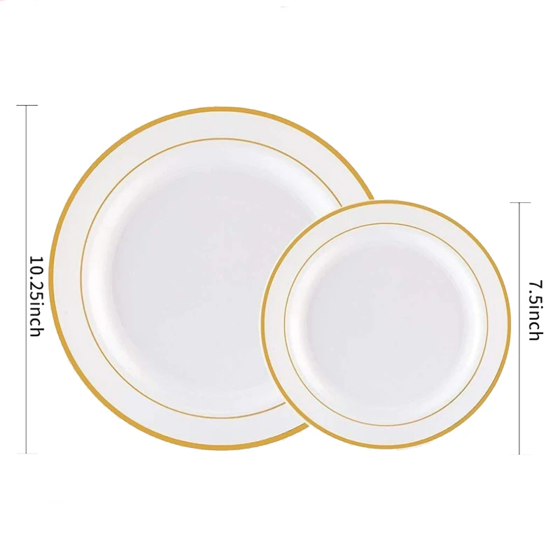 China wholesale High Quality disposable silverware gold rim plastic plates