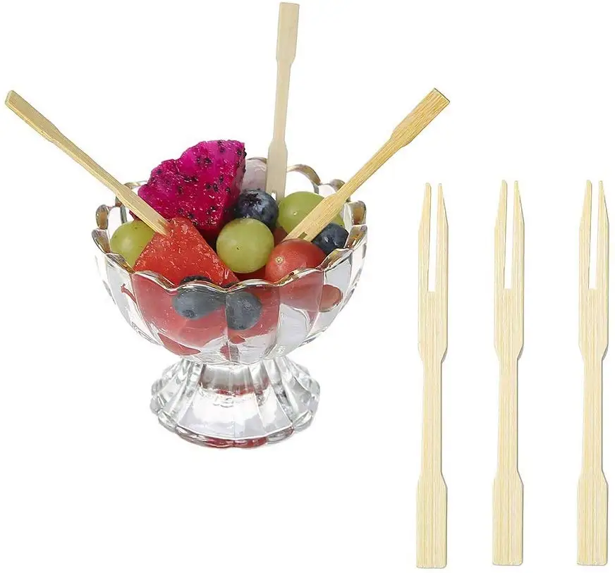 Disposable bamboo fruit forks cocktail fork with custom logo