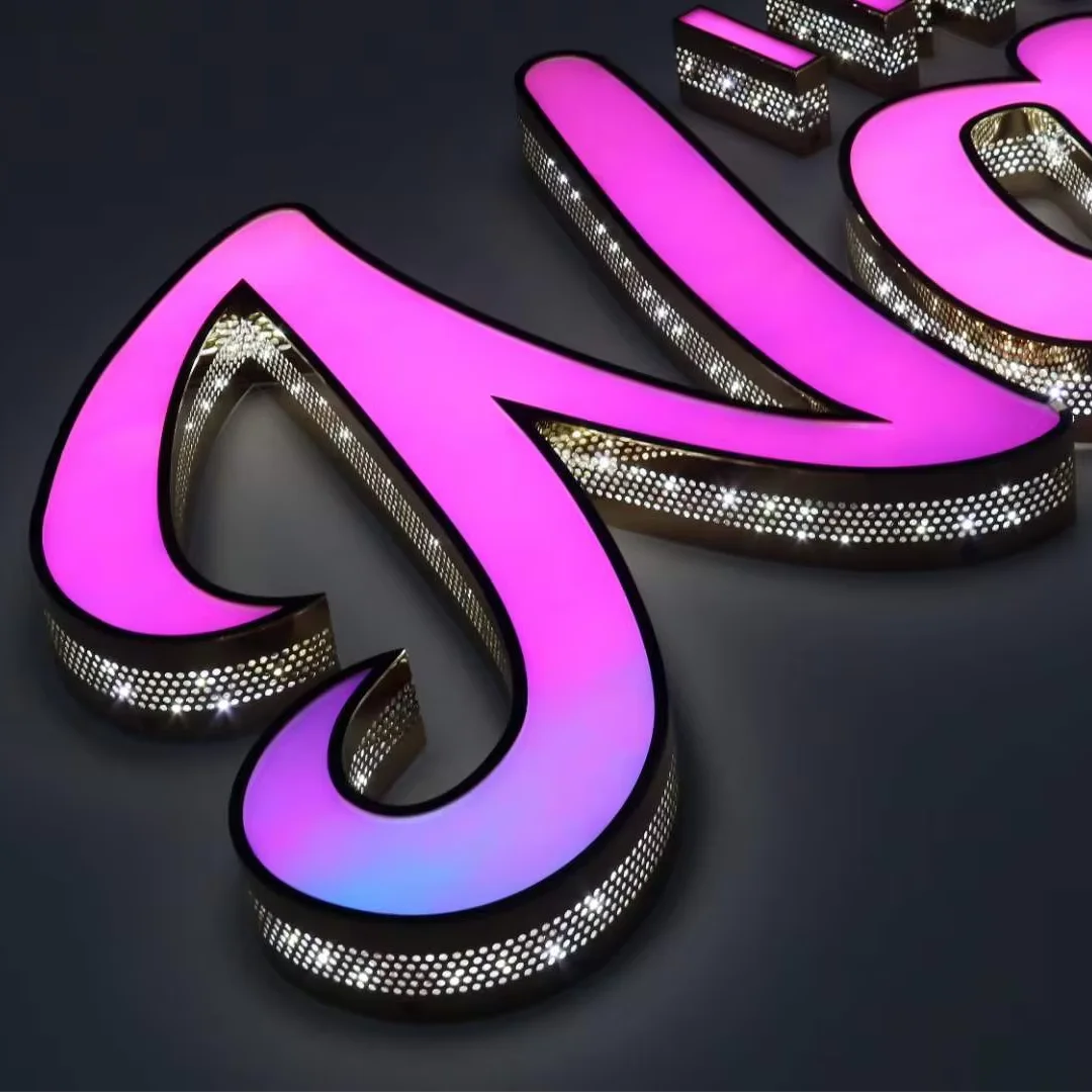 Business logo sign Outdoor advertising Illuminated steel Led channel letter Sign 3d led perforated Front-lit letter sign
