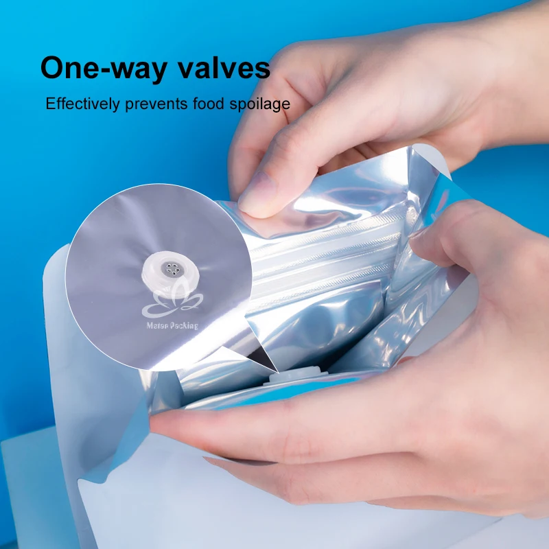 Aluminum foil 100g resealable clear stand up coffee bags customized coffee stand up pouch with valve