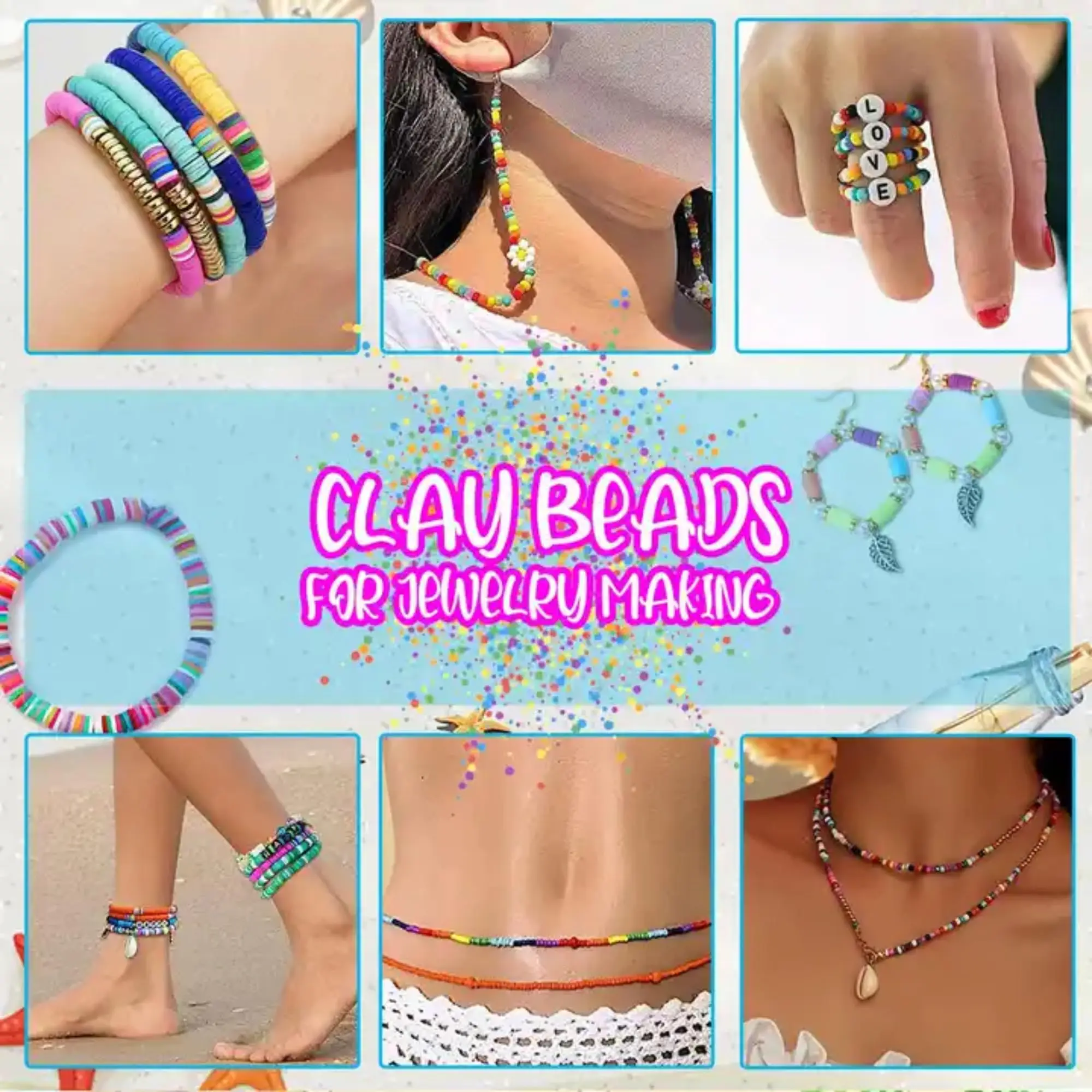 6380 Pcs Clay Beads Bracelet Making Kit Flat Round Polymer Clay Beads for Jewellery Making Kit 6mm Space Pendant Charms Kit