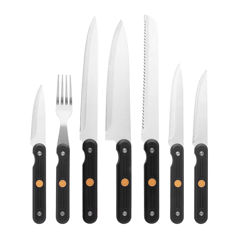 Yangjiang Factory Custom 7 Pcs Professional Chef Knife With ABS Handle Stainless Steel Utility Knives Chef Bread Steak Knife Set