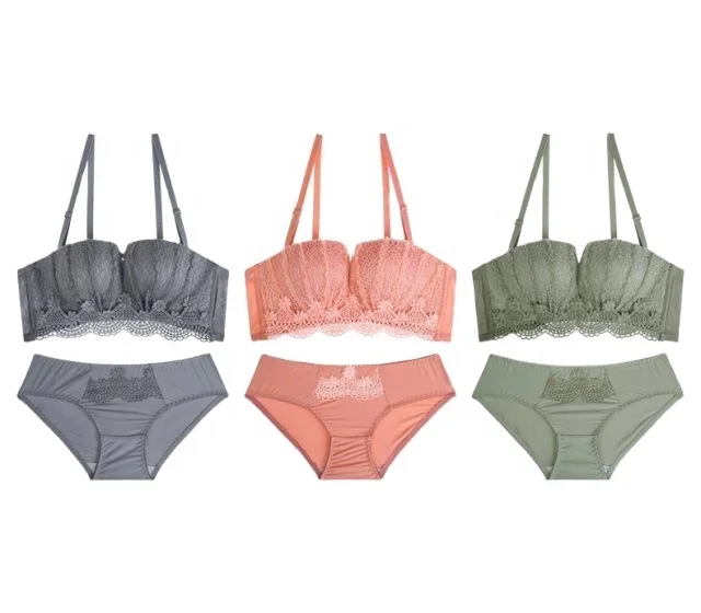 Vietnamese Ladies Lace Adjustment Type Underwear Without Underwire Sexy Upper Support Gathered Bra Set In Stock