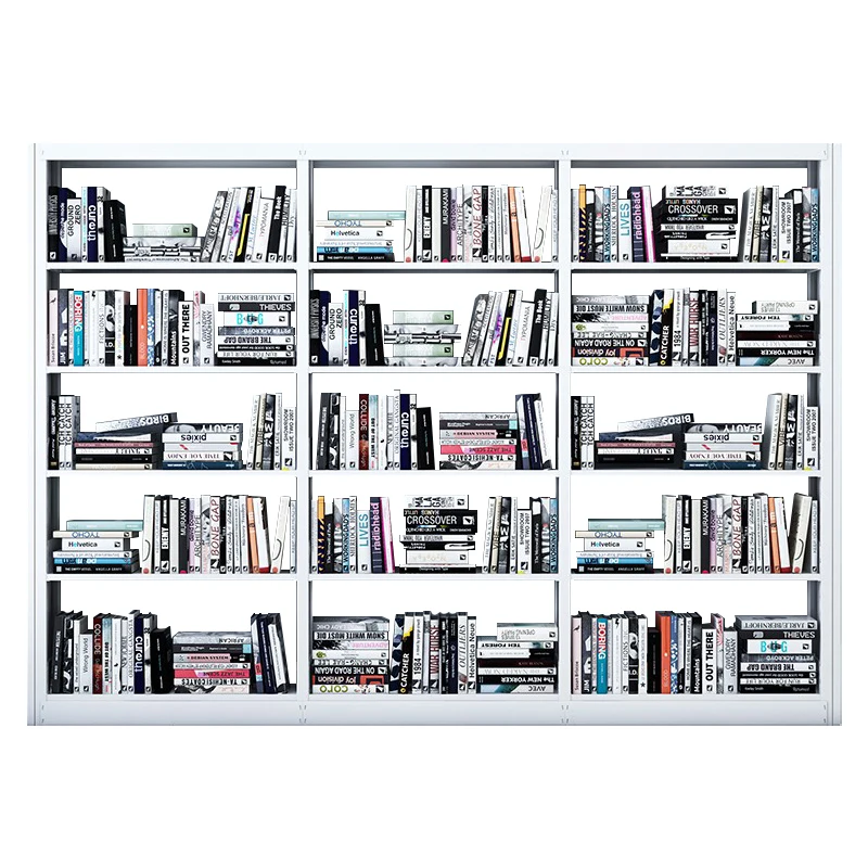 Modern Design School Library Furniture Metal Steel 3 Vertical Rows 5 Layers Book Shelf Rack