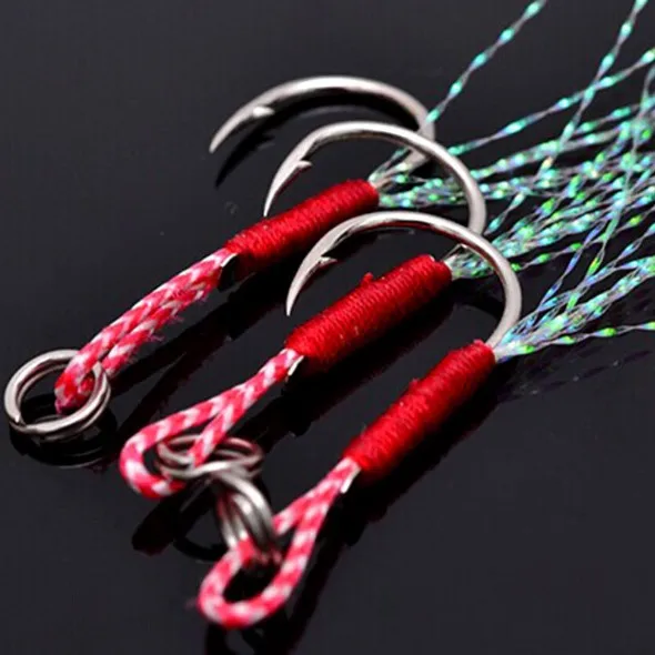 Custom fishing slow pitch single jig assist hook with line jigging hooks
