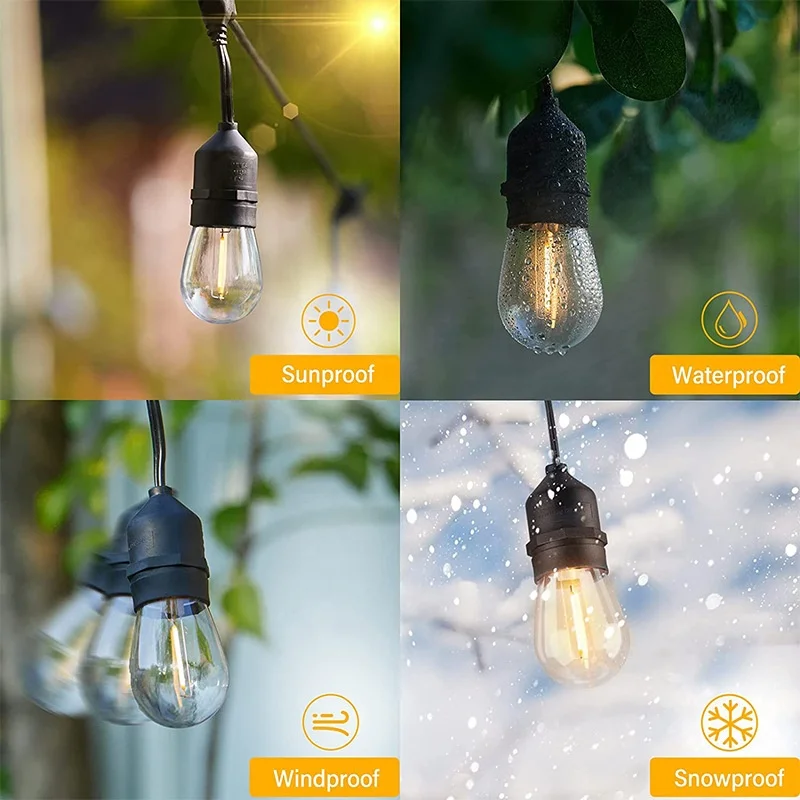 Edison S14 небьющиеся солнечные гирлянда IP65 Водонепроницаемый Открытый сад патио и кемпинг теплый белый светодиодный соединяемый класс