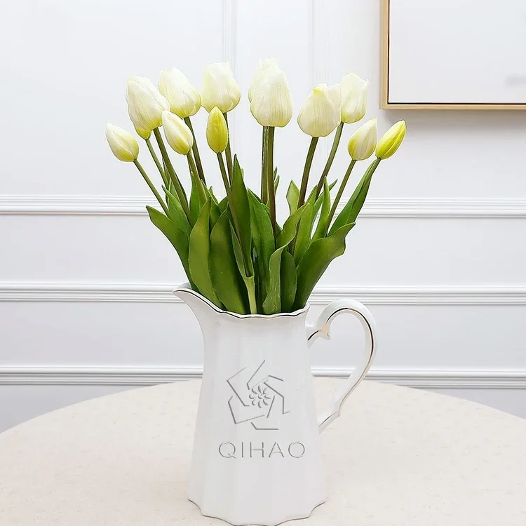 Artificial Flower Real Touch Soft Latex 5 Heads Flower Tulip Artificial Champagne Parrot White Tulip for Wedding Decoration