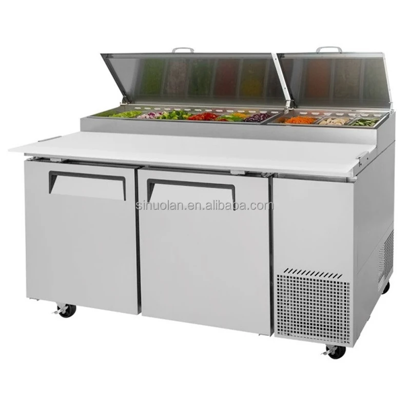 Commercial 2 Doors Kitchen Workbench Fresh Keeping Freezer Refrigerator Preparation Table
