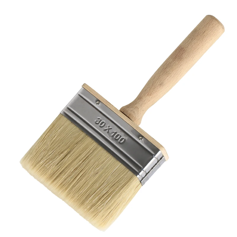 Industrial DIY Block Paint Brush White Bristle Mixed with Synthetic Filaments Stainless Steel Material with Wooden Handle