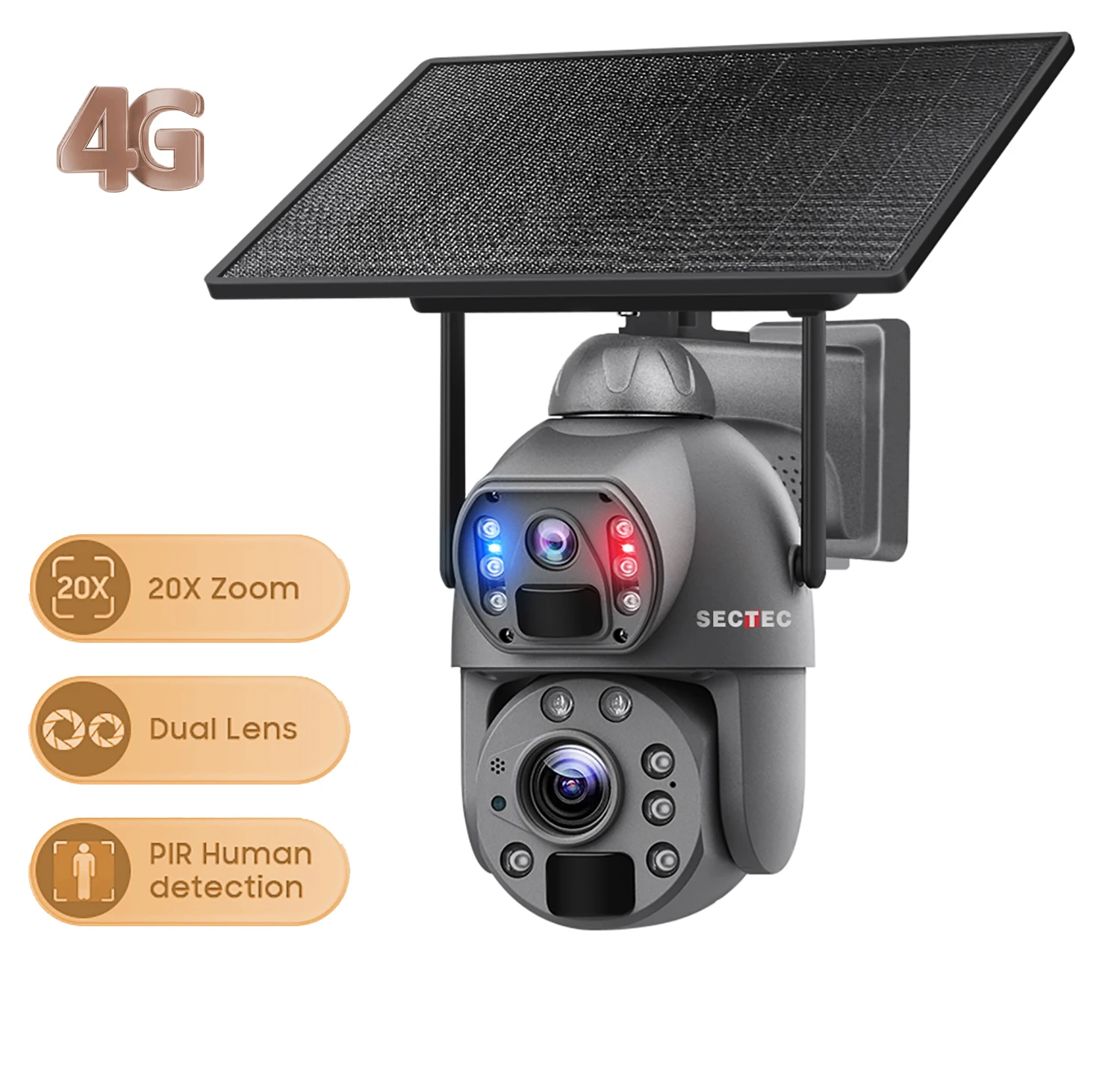 SECTEC 10 Вт двойной объектив 20x зум 6МП 3 К 4 г Солнечная Камера уличная IP66 металлический корпус ptz камера обнаружения человека охранная видеонаблюдения