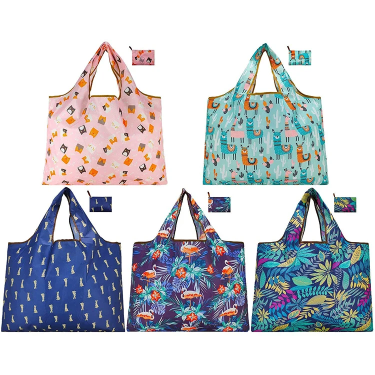 Cheap custom reusable large folding RPET non woven 190T 210tT 210D 420D polyester fold bag foldable shopping bag