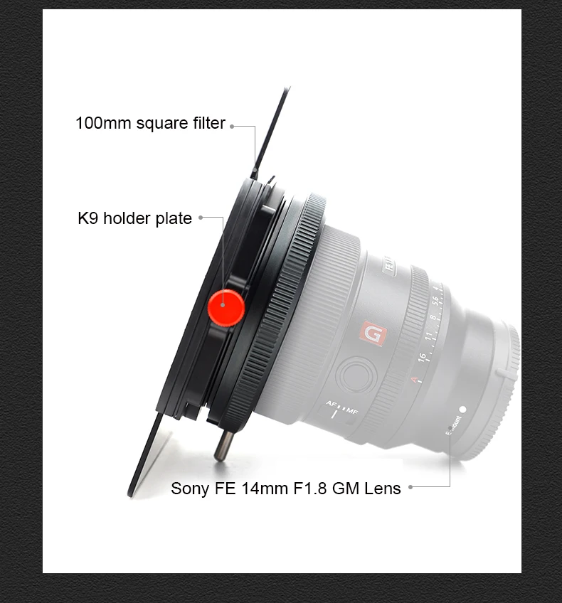 Kase K100 K9 holder for 14mm F1.8 GM Lens 100mm system CPL kit