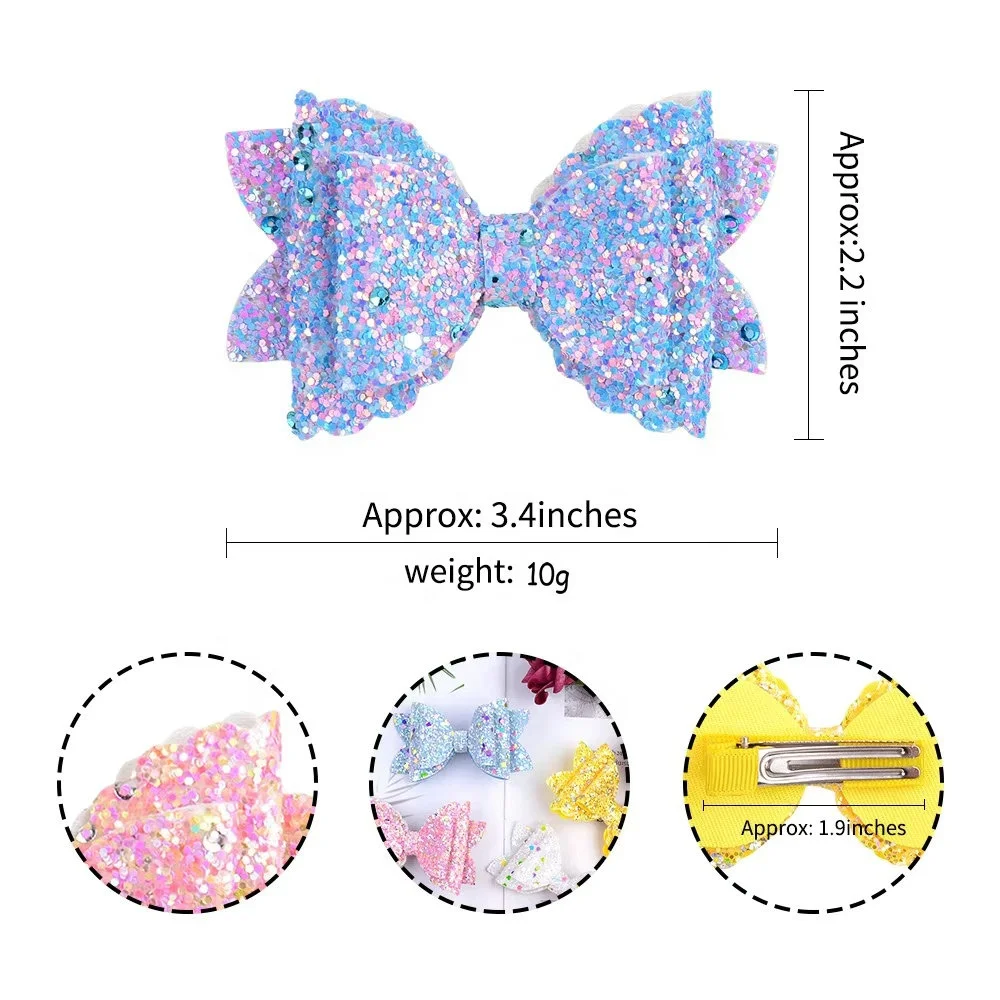 3.5 Inches Bowknot Designed Glitter Leather Fabric Trims For Dress Costume Shinny Butterfly DIY Bows  For Kids Hair Accessories