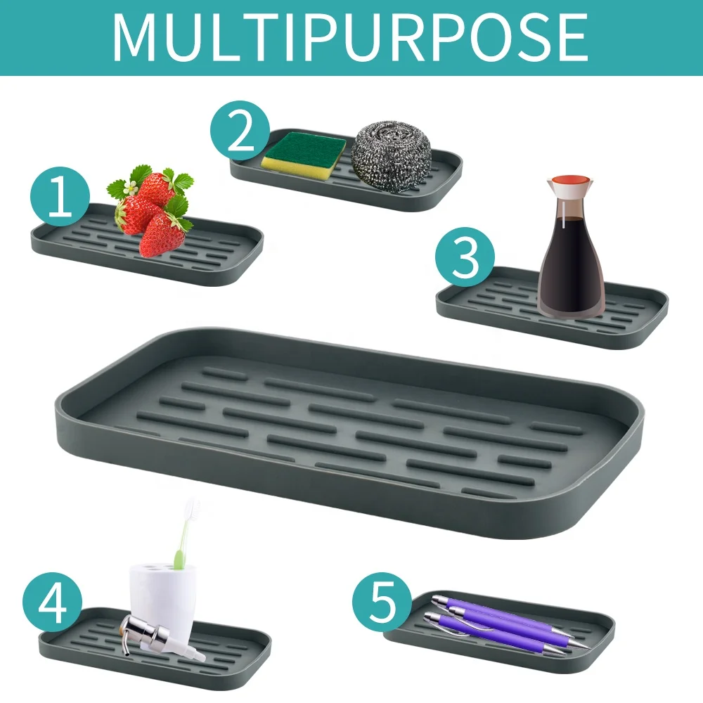 Factory Hot Sale Kitchen Rack Shelf Tray Sink Organizer Silicone Sponge Holder Tray For Kitchen Tool