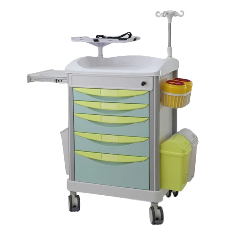 Hospital furniture ABS plastic anesthesia medicine medical emergency treatment trolley crash cart with drawers