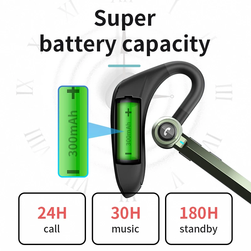 In stock super battery business earhook headphone handsfree driving wireless earphone waterproof sports headset with microphone