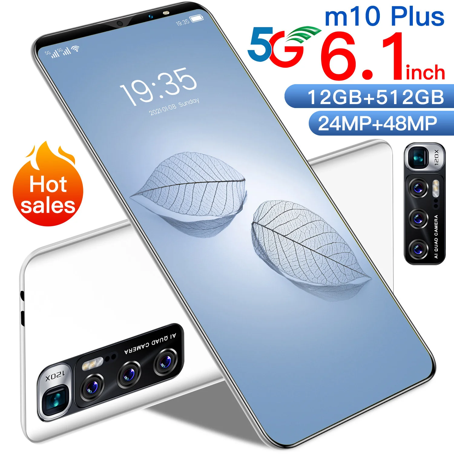 Оптовая продажа торговая марка m10 plus 6 1 дюйма 8 ГБ + 512 Гб 24 Мп 48 МП 1080x2320 4800 мАч высокое