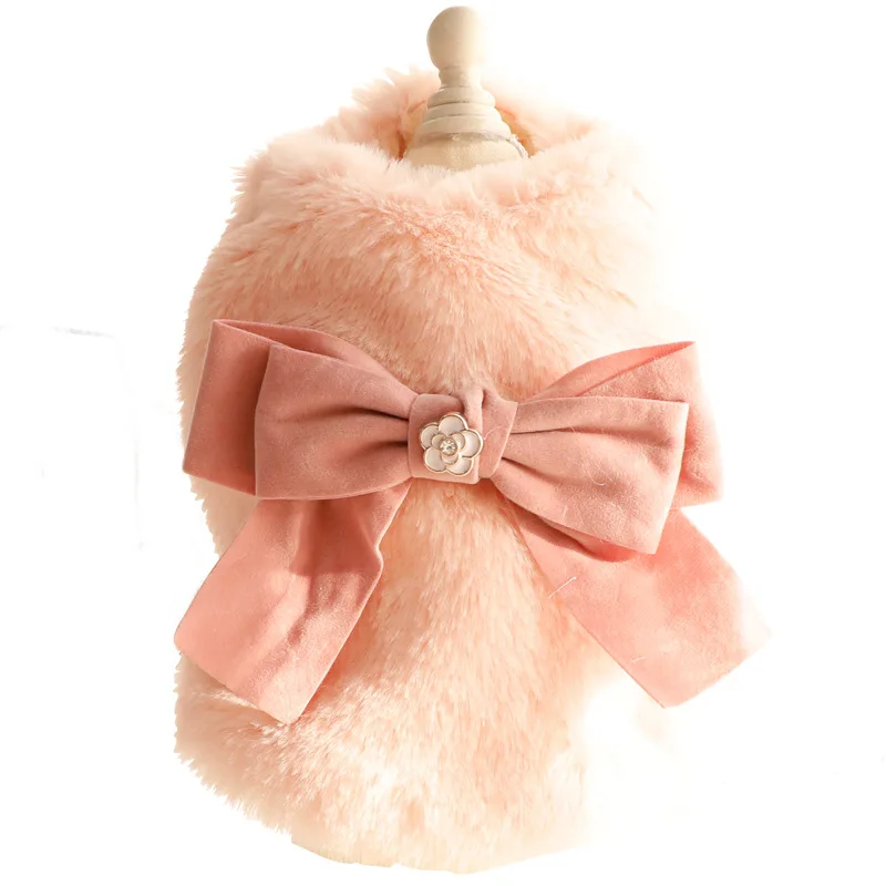 Noble dog clothes autumn and winter clothes cat princess cotton coat rabbit plush bow fragrant wind small dog Teddy pet