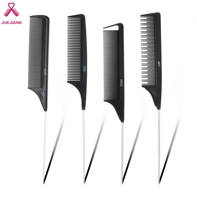 Custom Logo Plastic Barber Hairdressing Hair Cutting Parting Comb Professional Salon Carbon Comb Rat Pin Tail Comb