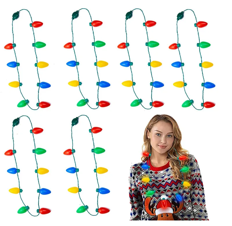 Cheap Led Christmas Light Necklace Party Decoration Light up Christmas Bulb Necklace Flashing X-Mas Bulb Necklace