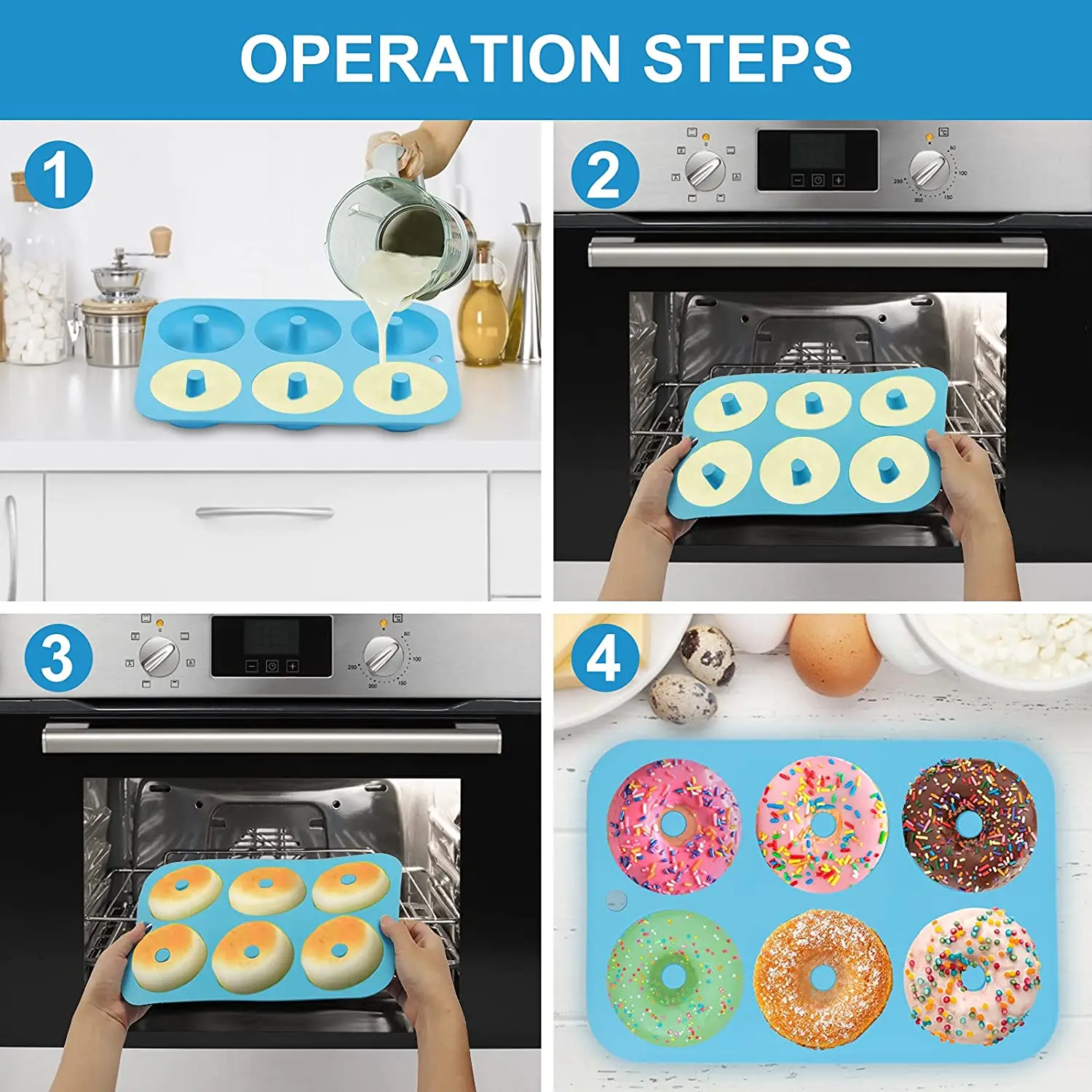 2-Pack Silicone Donut Baking Pan of 100% Nonstick 6-Cavity Doughnut Makes Perfect 3 Inch