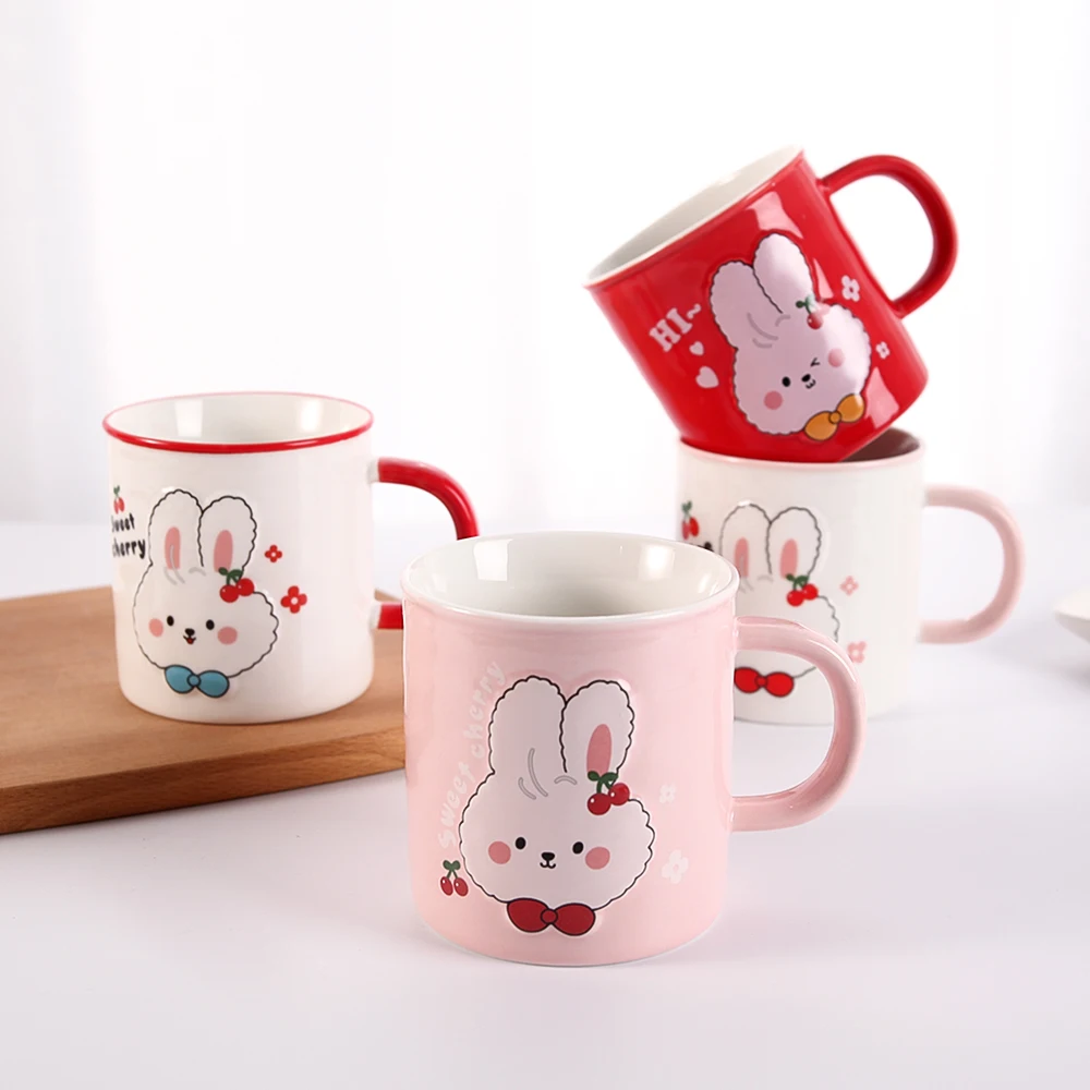 Hot Sale 410 ml Creative Cute  Water Milk Mug Coffee White Animal Print Ceramic Mugs for Kids
