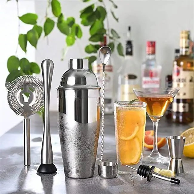 Bar Tools Accessories Bartender Kit With Stand Wine Shaker Mudler Jigger & Strainer Barware Set of 4 Made Food Safe