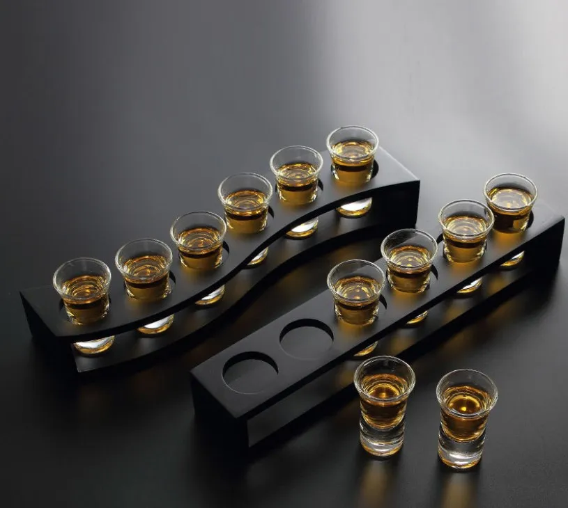 Shot Tray Glass Set Bar Decor bamboo wood Cocktail Tequila Wine Glass Set Drink Holder