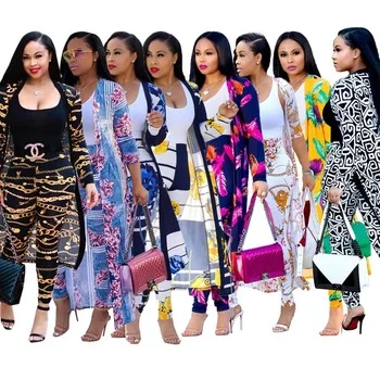 
wholesale vetement femme elegant pattern printed long sleeve sexy hawai style gown luxury matching two piece sets 