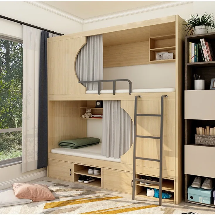 Space saving Bunk Bed for School Dormitory School Furniture Loft Double Wood Bed