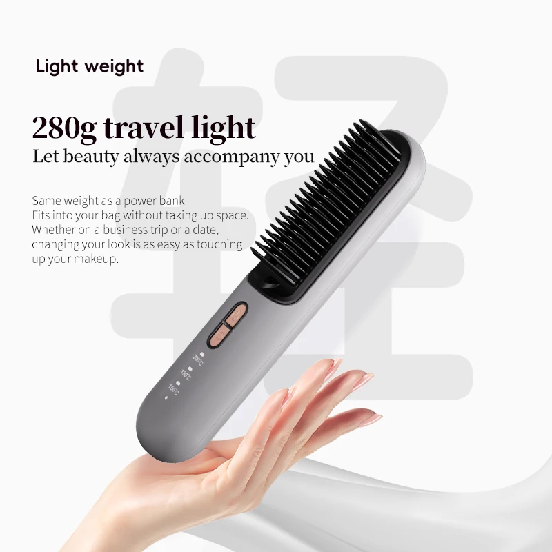 Manufacturer New Launch Mini Cordless Ionic Hair Straightener Brush Rechargeable 250 mAh  Wireless Hair Straightener Comb