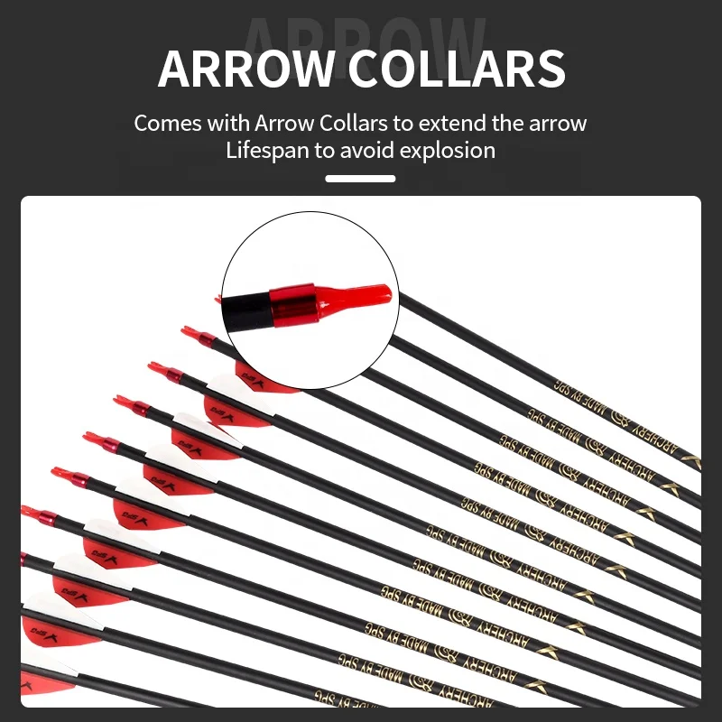 SPG Archery 6.2mm 31.5inch Spine 500 Carbon Arrow Collars Shaft Outdoor Hunting Shooting Training Recurve Compound Bow Equipment