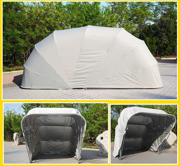 Portable Storage Shed for Car Garden Garage Canopy Completely Folded on Ground Sunshade Full Car Cover Waterproof vehicle cover