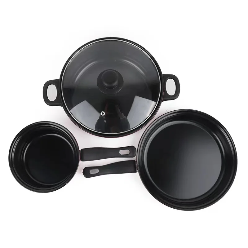 Home Kitchen Metal Iron Utensils Kitchen Cookware Set 3pieces Cookware Sets Pot Set Casserole Deep Fry Pan