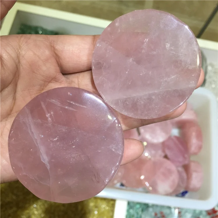 
Wholesale Natural Crystal High Quality Cheap Price Polished Pink Rose Quartz Round Cake Slice For Carving 