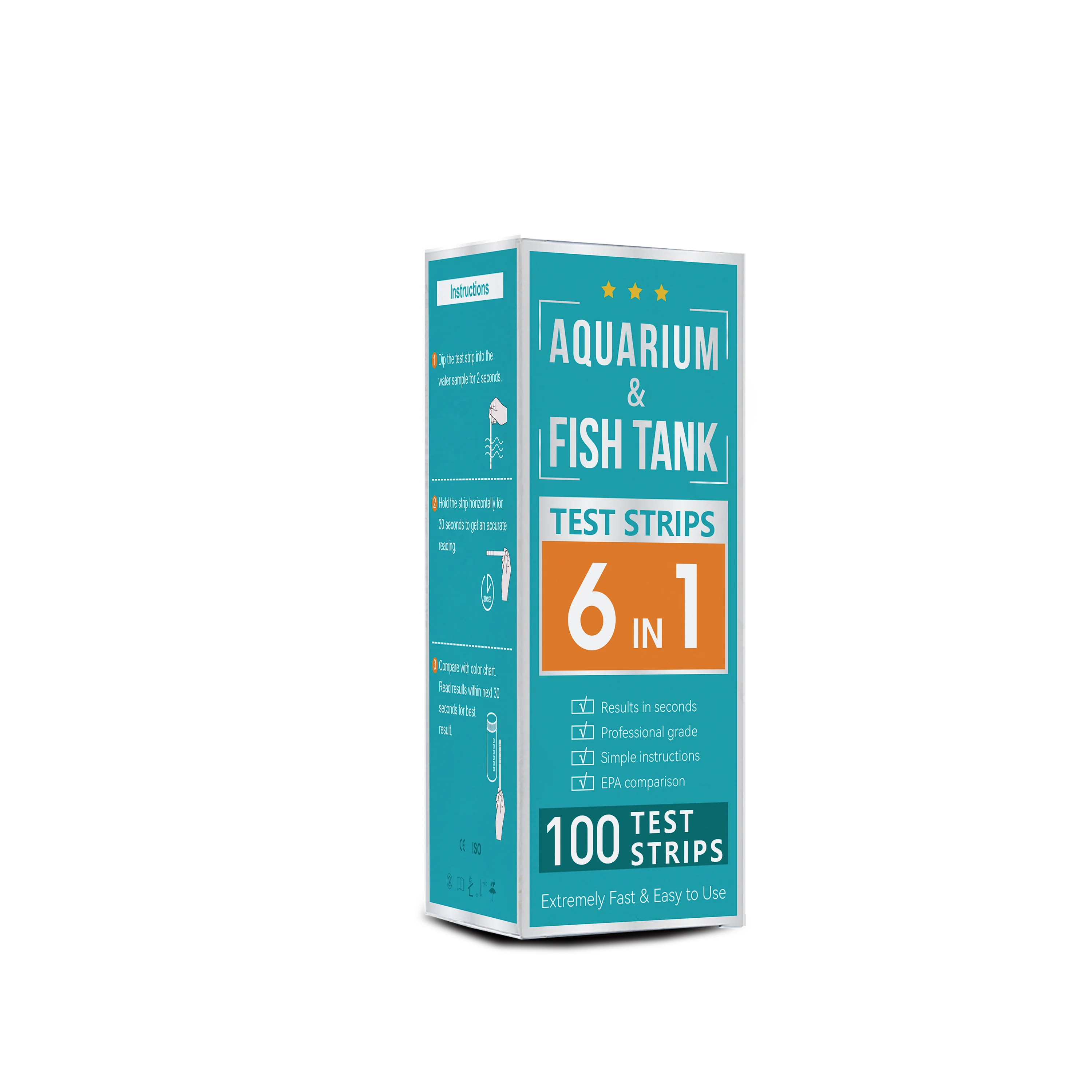 6 in 1 Aquarium Test Kit for Freshwater and Saltwater - 125 Aquarium Test Strips with Test Tube & Thermometer - Fast & Accurate